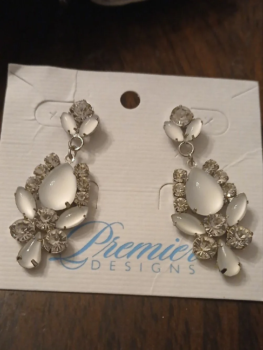 Premier Designs Elegant White Teardrop Crystal Drop Earrings